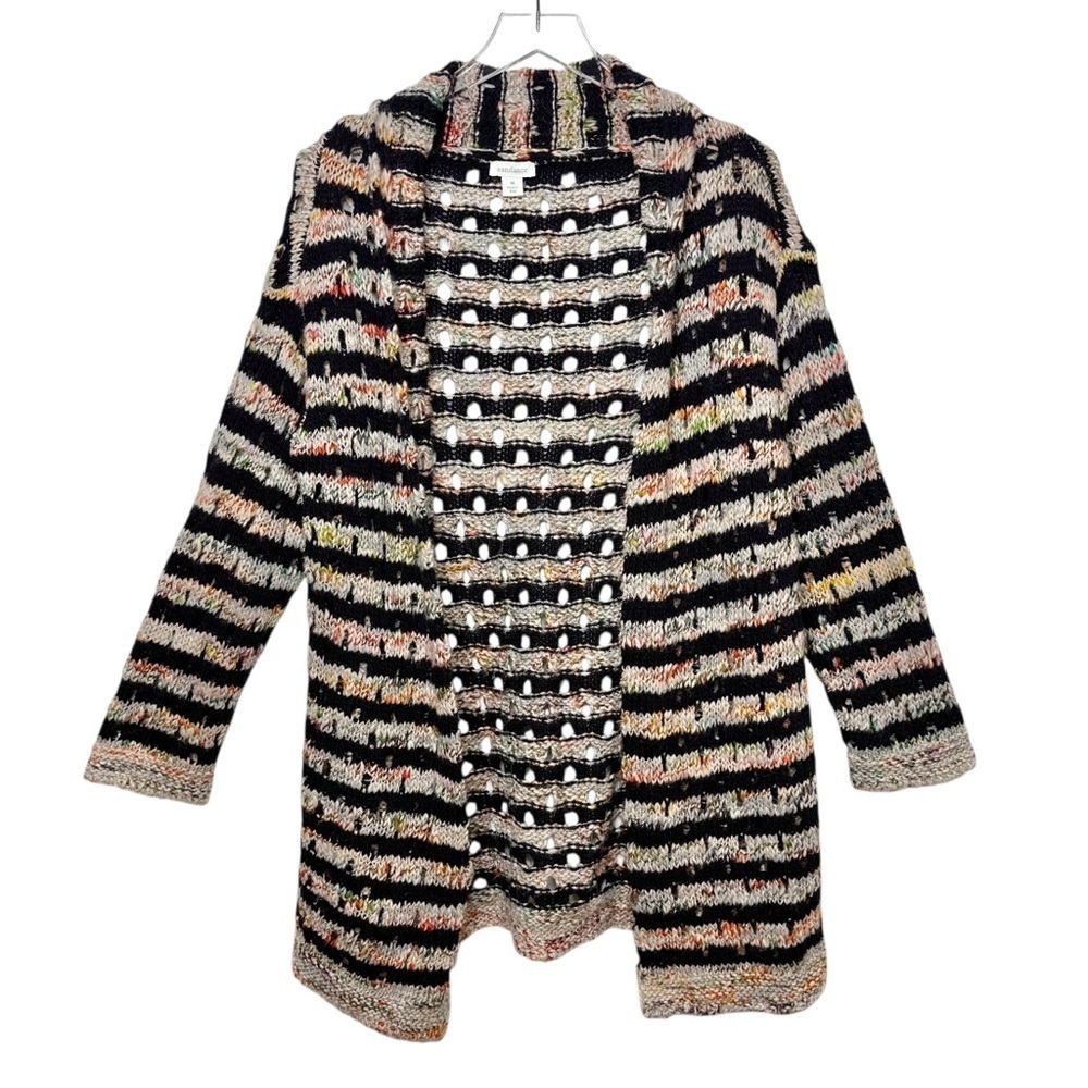 Sundance Striped Wool Blend Open Crochet Knit Women’s Boho Cardigan Sweater Sz M